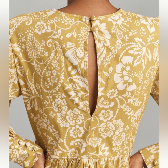 Anthropologie Maeve long Sleeve V Neck Ruffle Mini Dress - Picture 3 of 5